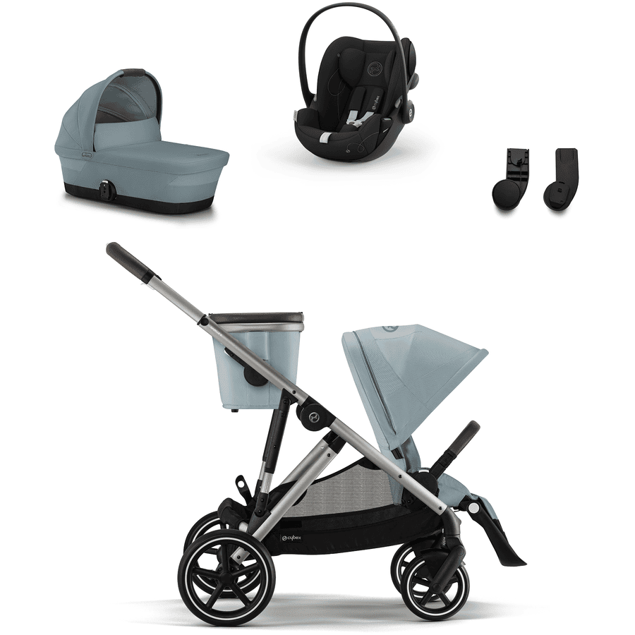 cybex GOLD i-Size Black Gazelle S Taupe Sky Blue barnvagn inkl. Gazelle S Cot Sky Blue liggdel, Cloud G bilbarnstol Moon och Gazelle S adapter