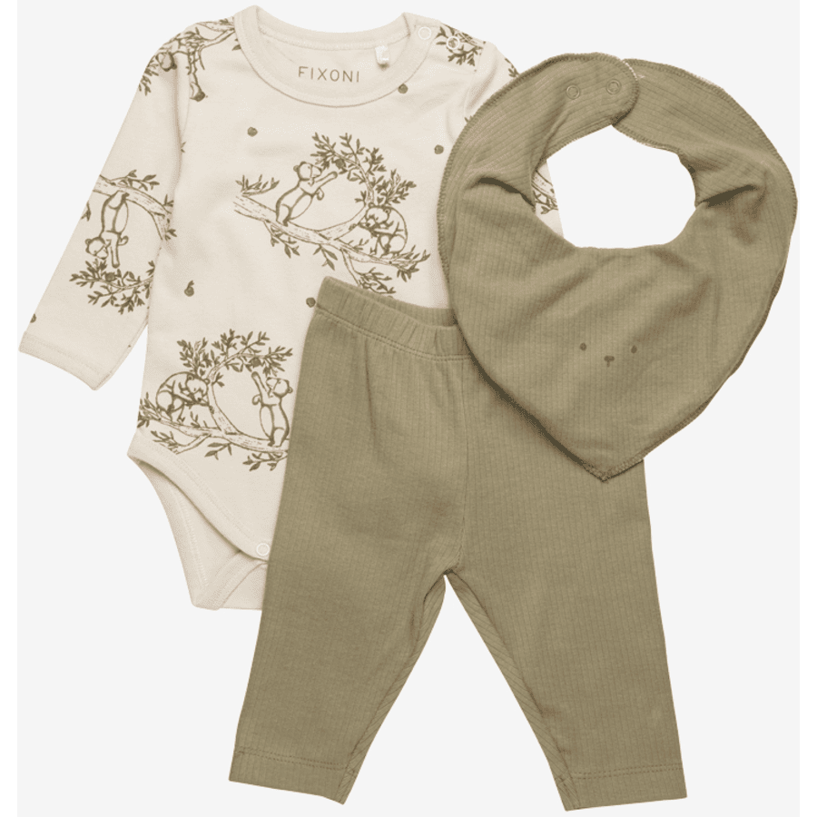 Fixoni set med 3 bodysuit + leggings + bandana rosa