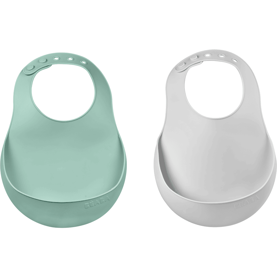  BEABA  ® Silikon Haklappar Set med 2 - Ljusgrå/Salvergrön