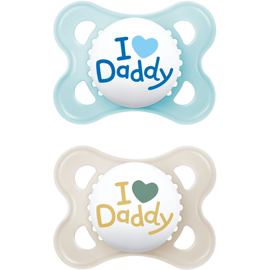 MAM Original Daddy Fopspeen Silicone 2 st. 0-6 maanden Ik hou van je blauw