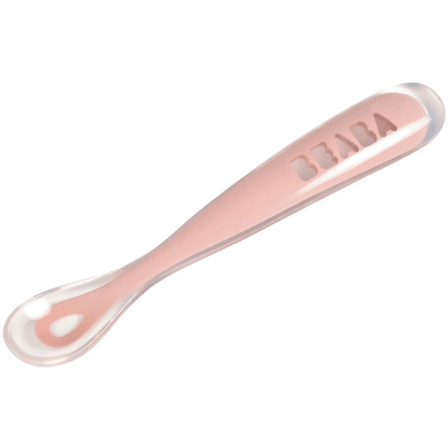 BEABA Ergonominen silikoninen vauvan lusikka, 1. ikä, vaaleanpunainen