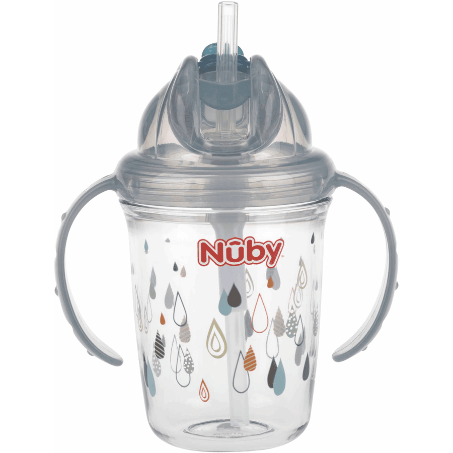 Nûby 360 ° Tritan drikkebæger med sugerør 240 ml i gråt