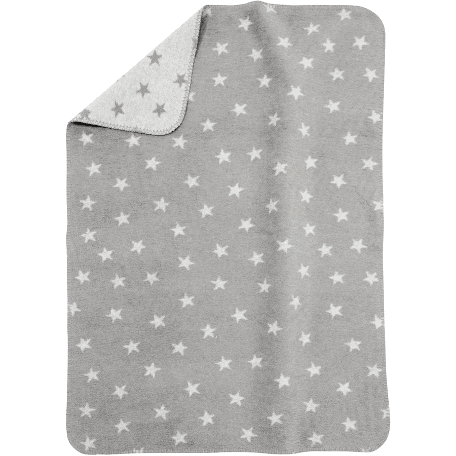 ALVI Babydecke Baumwolle mit Kettelkante Sterne grau