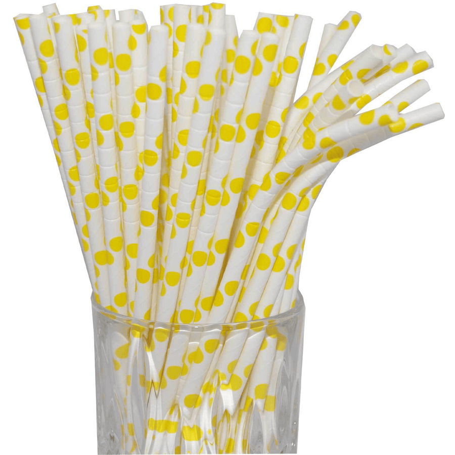 Luxentu Papier-Trinkhalme gepunktet mit Knick 20 cm 100er Set gelb