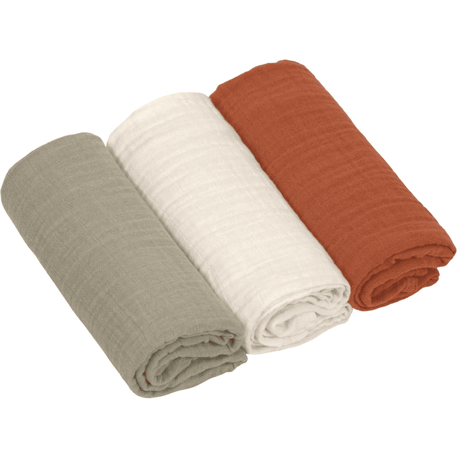 LÄSSIG M-vävnadsdukar M 3-pack Little Forest olive / milky /rust 60 x 60 cm