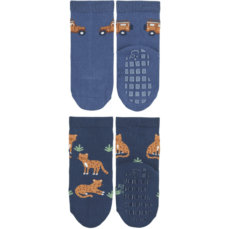 Sterntaler ABS-Söckchen Doppelpack Jeep und Leoparden blau