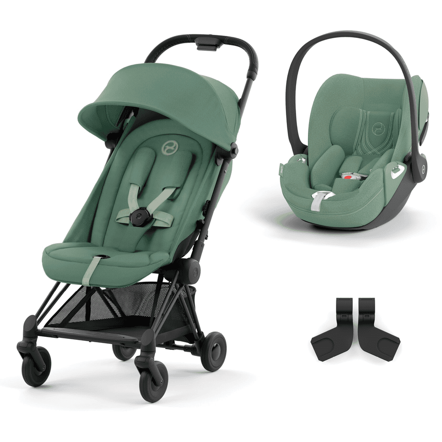 cybex PLATINUM Buggy Coya Matt Black Leaf Green inklusive Babyschale Cloud T I-Size Plus Leaf Green und Adapter 