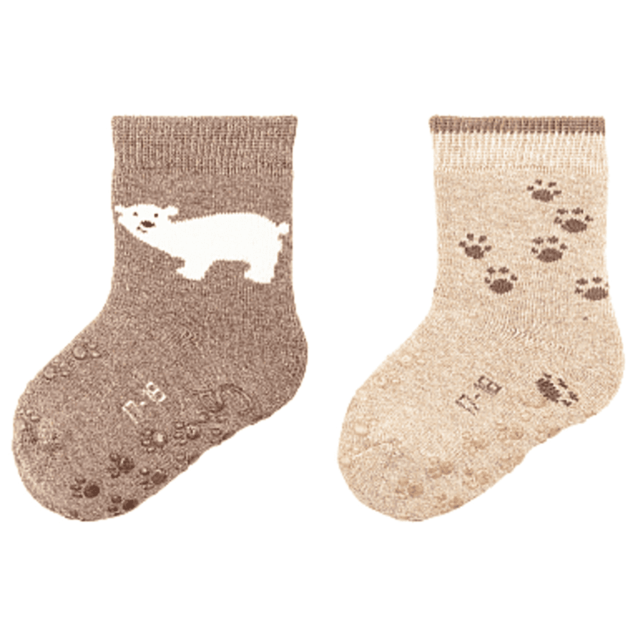 Sterntaler Chaussettes de bébé ABS pack double ours polaire marron mélangé