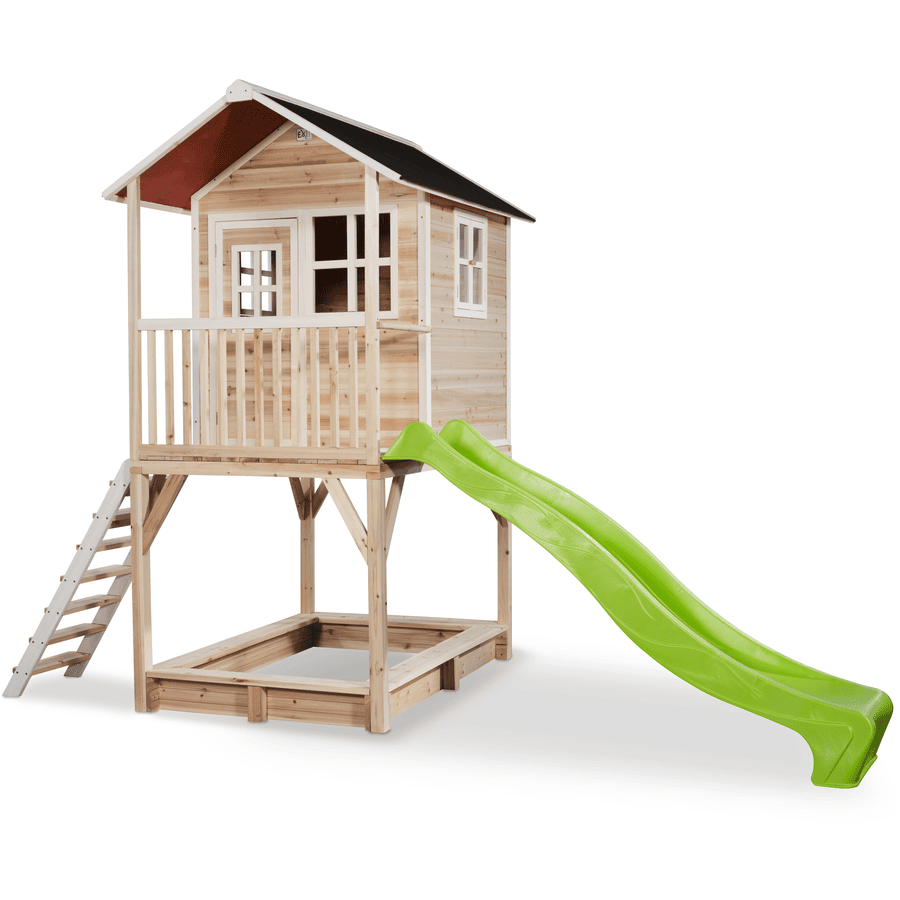 EXIT Maison cabane de jardin enfant toboggan Loft 700 bois naturel