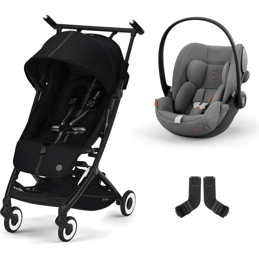 cybex GOLD Passeggino leggero Libelle 2 Moon Black con ovetto Cloud G i-Size Lava Grey e adattatori