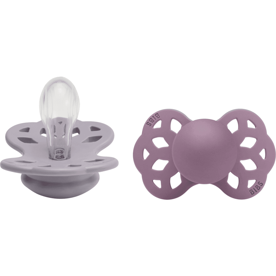 BIBS® Fopspeen Infinity symmetrische speen 0-6 maanden Fossil Grey & Mauve 2 stuks.