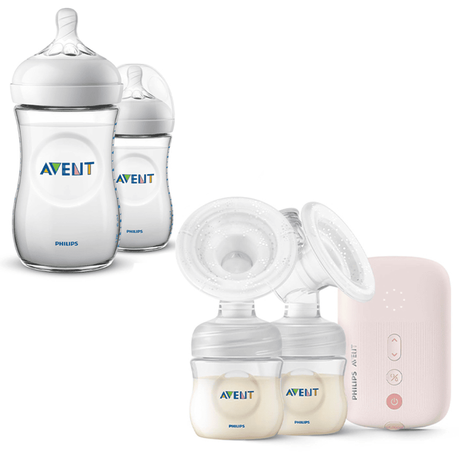 Philips Avent set inicio con extractor de leche eléctrico doble SCF397/11, sistema almacenamiento de alimentos para bebés SCF721/20 y biberones Natural 2x 260ml SCF033/27 - rosaoazul.es