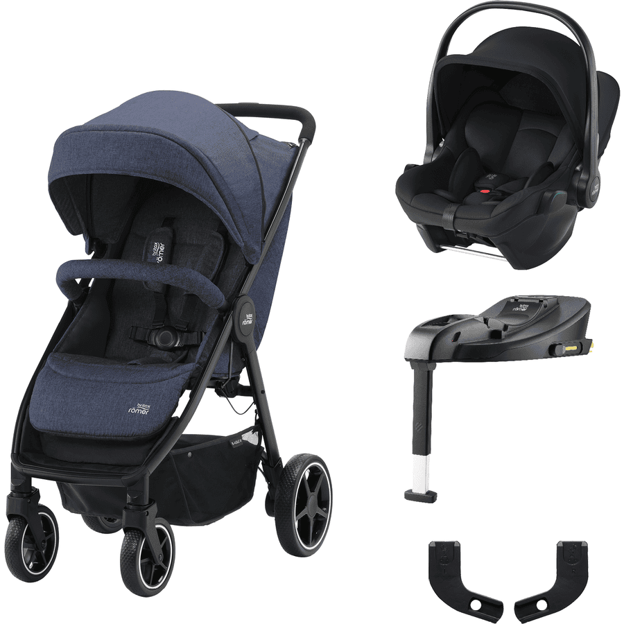 Britax Römer Lastenrattaat B-Agile M Navy Ink sisältäen turvakaukalon Baby-Safe Core i-Size Space Black sekä  Core telakan ja adapterin 