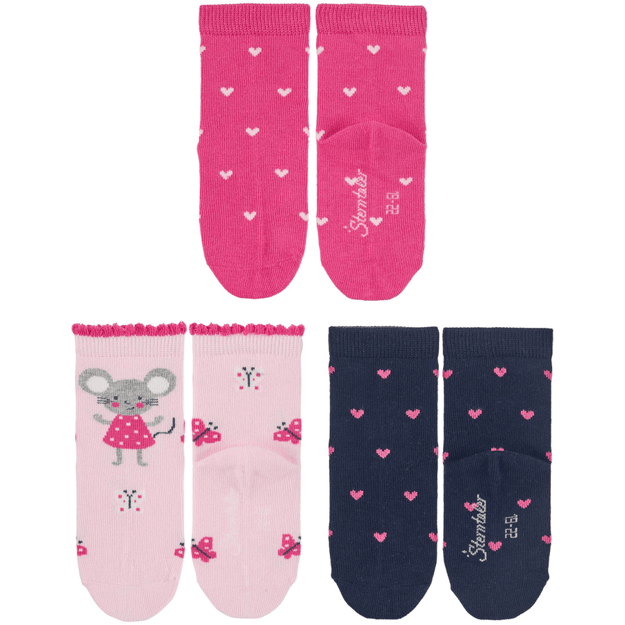 Sterntaler Dětské ponožky 3-pack srdce/myš růžová