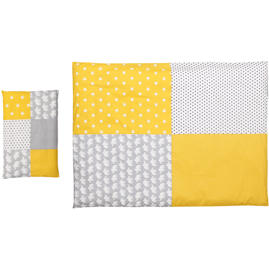 Ullenboom Conjunto de ropa de cama para niños Elefante amarillo 135 x 100  cm + 40 x 60 cm 