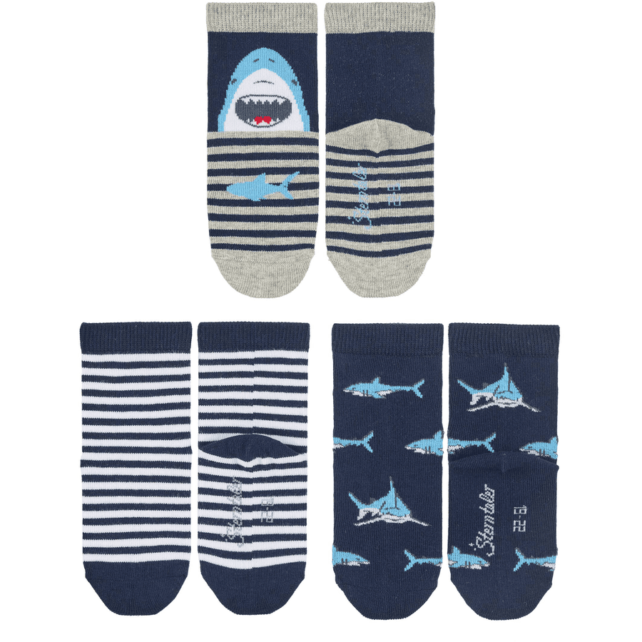 Sterntaler Baby-Söckchen 3er-Pack Haie/Ringel marine 