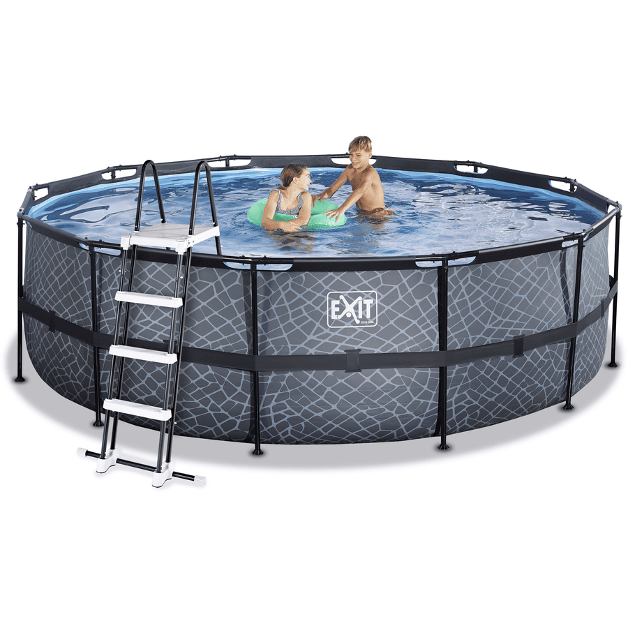 EXIT Piscina con fantasia pietre ø450x122cm con pompa filtro grigio YN9523