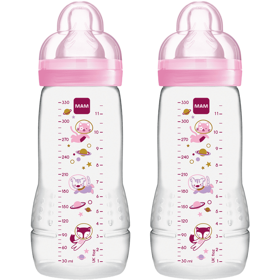 MAM Babyflasche Easy Active™ Größe 2 ab 4+M 330 ml, Weltall rosa im Doppelpack 