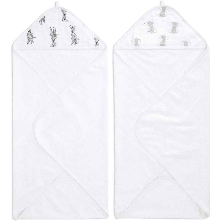 aden + anais™ essential s ręcznik kąpielowy z kapturem 2-pack safari babes