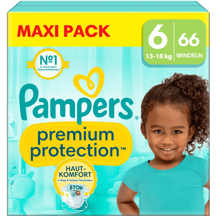 Pampers Couches Premium Protection taille 6 extra large 13 kg+ maxi pack 1x66 pièces