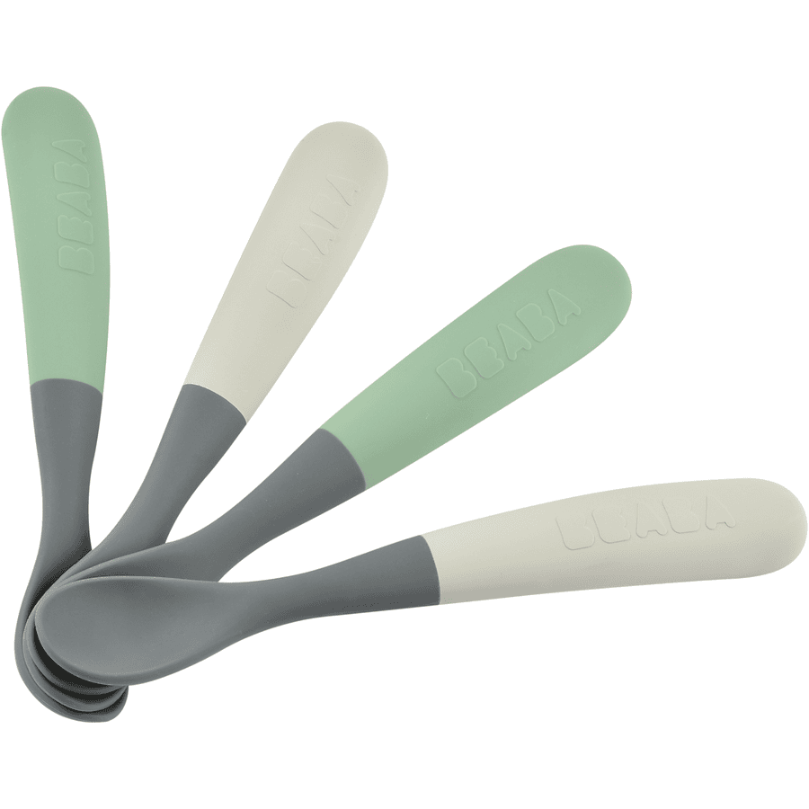 BEABA  ® Baby Spoon Set of 4 Silicone 1st Age Mineral/Salver Green (4 stk.)
