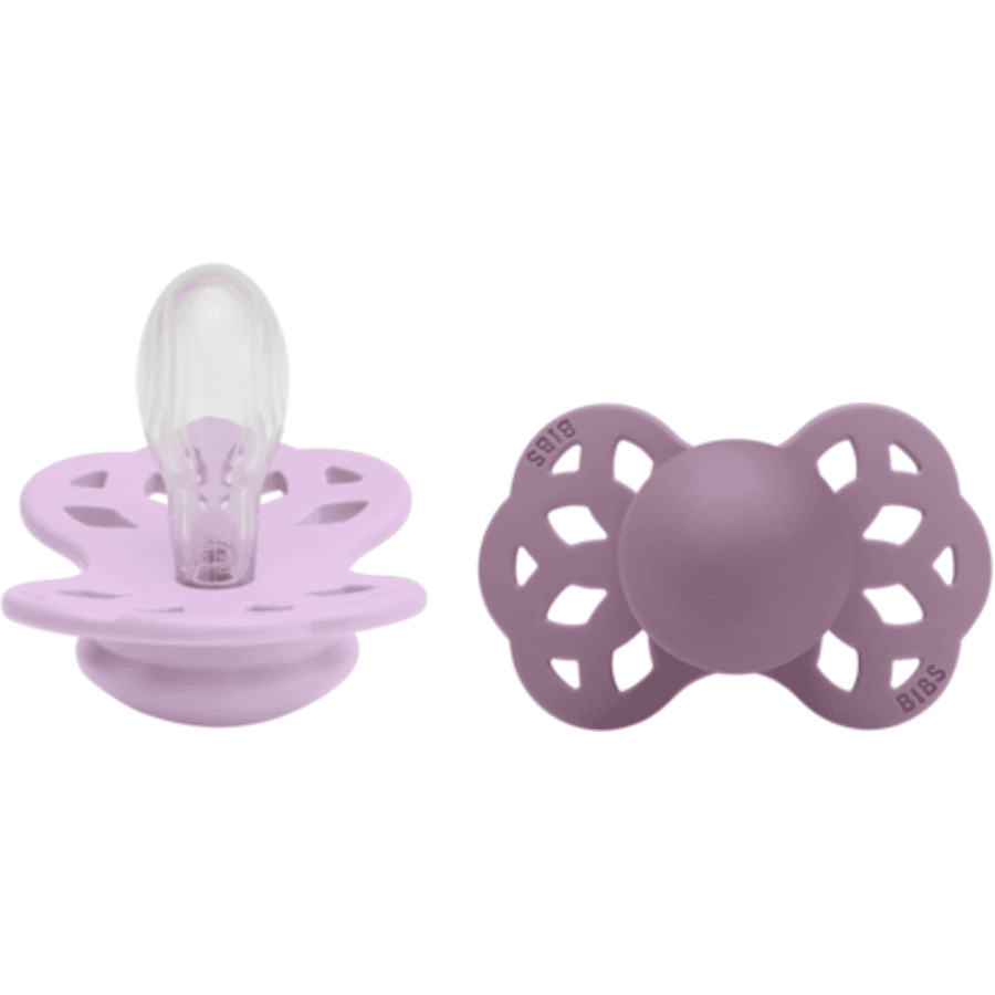 BIBS® Sucettes Infinity tétine symétrique 6-18 mois silicone Violet Sky/Mauve lot de 2