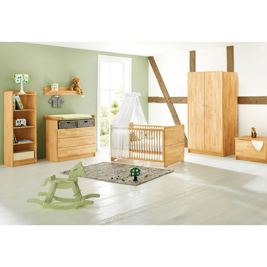 Pinolino Chambre bébé trio lit commode armoire 2 portes Natura bois large 70x140 cm