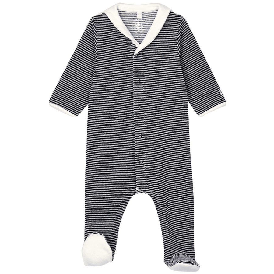 Petit Bateau Pyjama dors-bien bébé marinière velours coton bio bleu smoking/blanc marshmallow