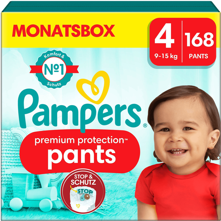 Pampers Premium Protection Pants, størrelse 4, 9-15 kg, månedlig boks (1x 168 bleier)