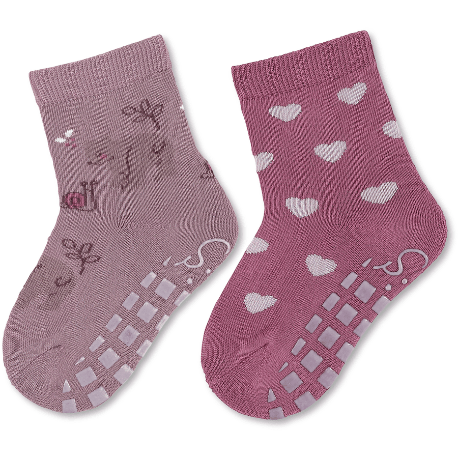 Sterntaler ABS ponožky dvojité balení medvěd/srdce fialové