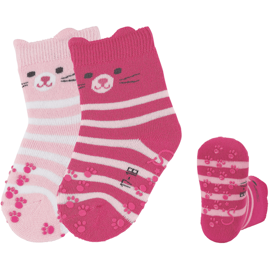 Sterntaler ABS Toddler Socks Twin Pack Cat Face Pink 