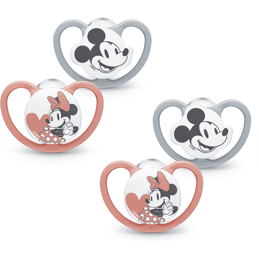 NUK Chupete Space Disney "Mickey" 18-36 meses, 4 unidades en gris/rojo