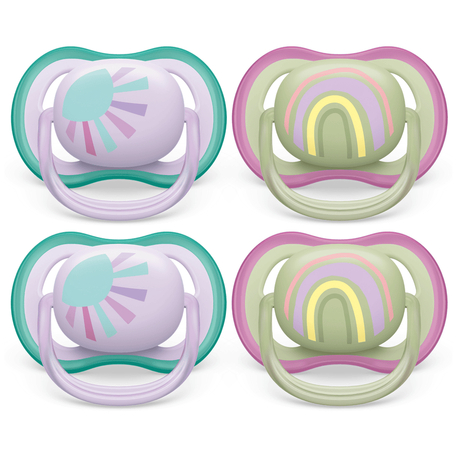 Philips Avent Sucettes ultra air SCF085/59 0-6 mois silicone vert/violet, lot de 4