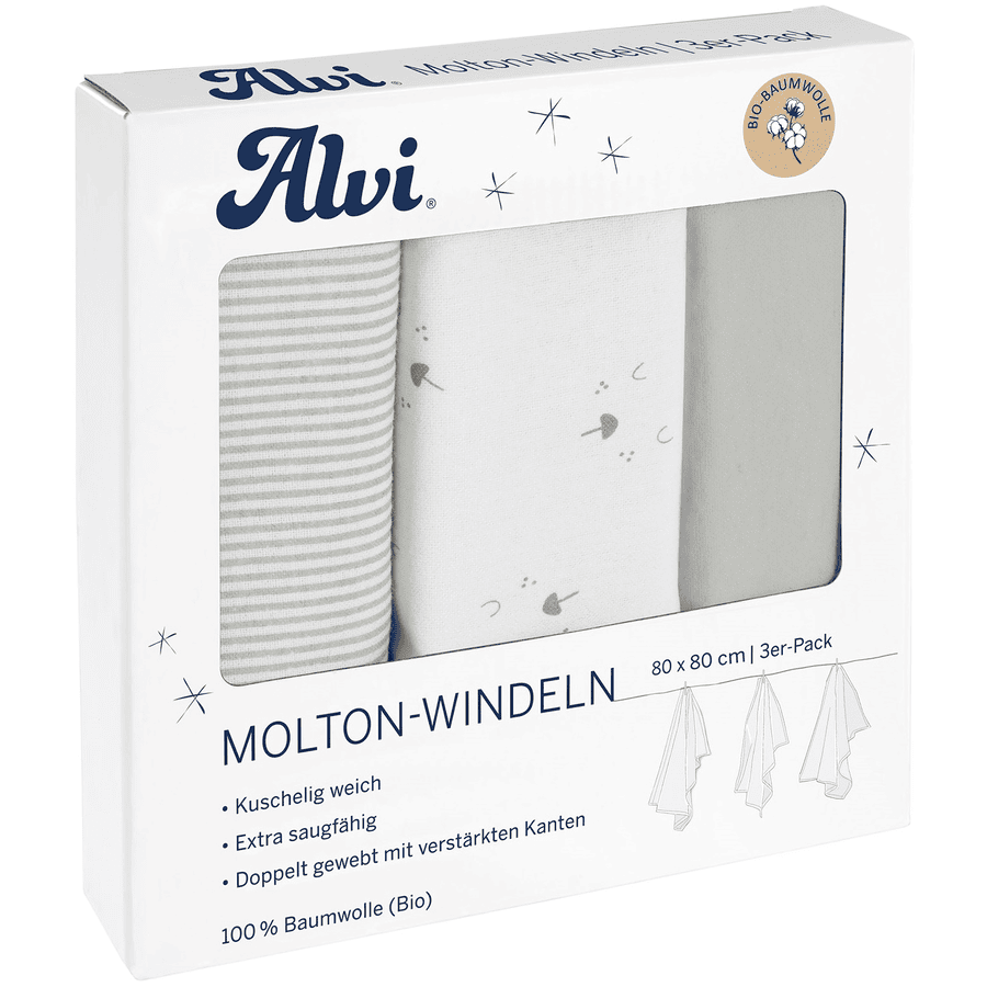 Alvi ® Pieluszki Molton 3-pack Twarze 80 x 80 cm
