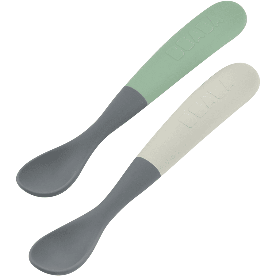 BEABA  ® Cucchiaio per bambini Set di 2 cucchiai in silicone 1a età minerale/salvia verde