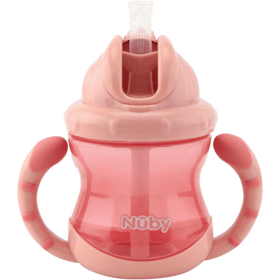 No-Spill Nûby hrnek na pití s brčkem a držadly Flip-It 240ml od 12 měsíců v růžové barvě