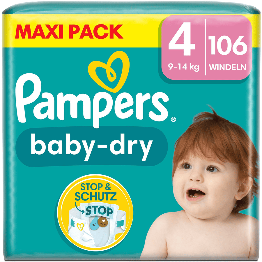 Pampers Baby-Dry Windeln, Gr. 4, 9-14kg, Maxi Pack (1 x 106 Windeln)