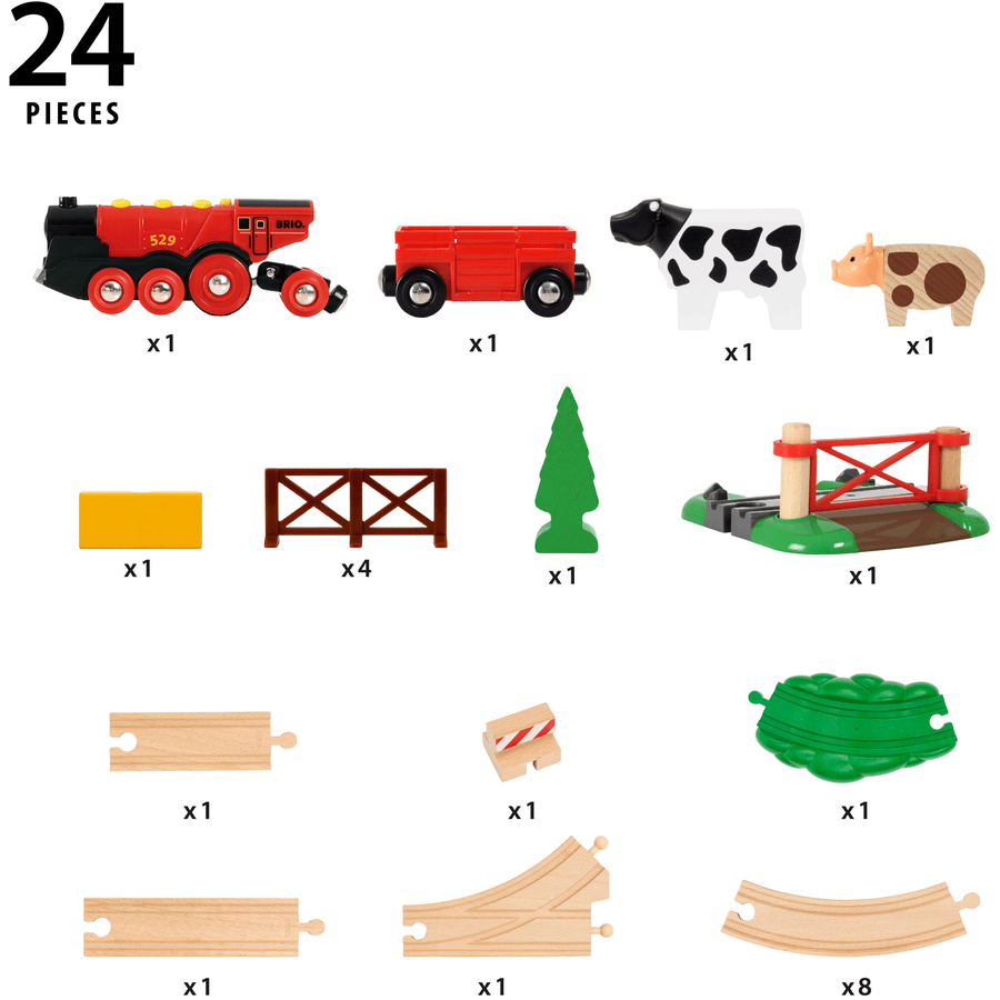 BRIO® WORLD Wooden Railway Red Lola Farm Train Set