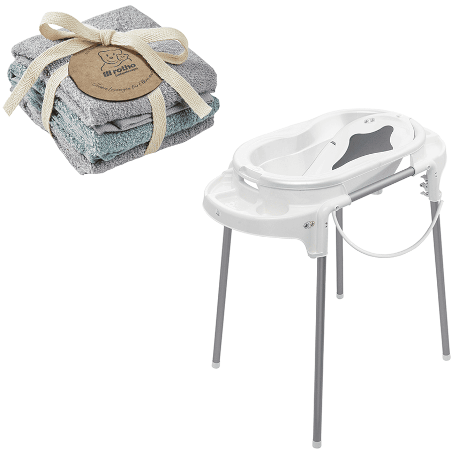 Rotho Babydesign Badestation TOP weiß + 3er Set Waschtücher gratis