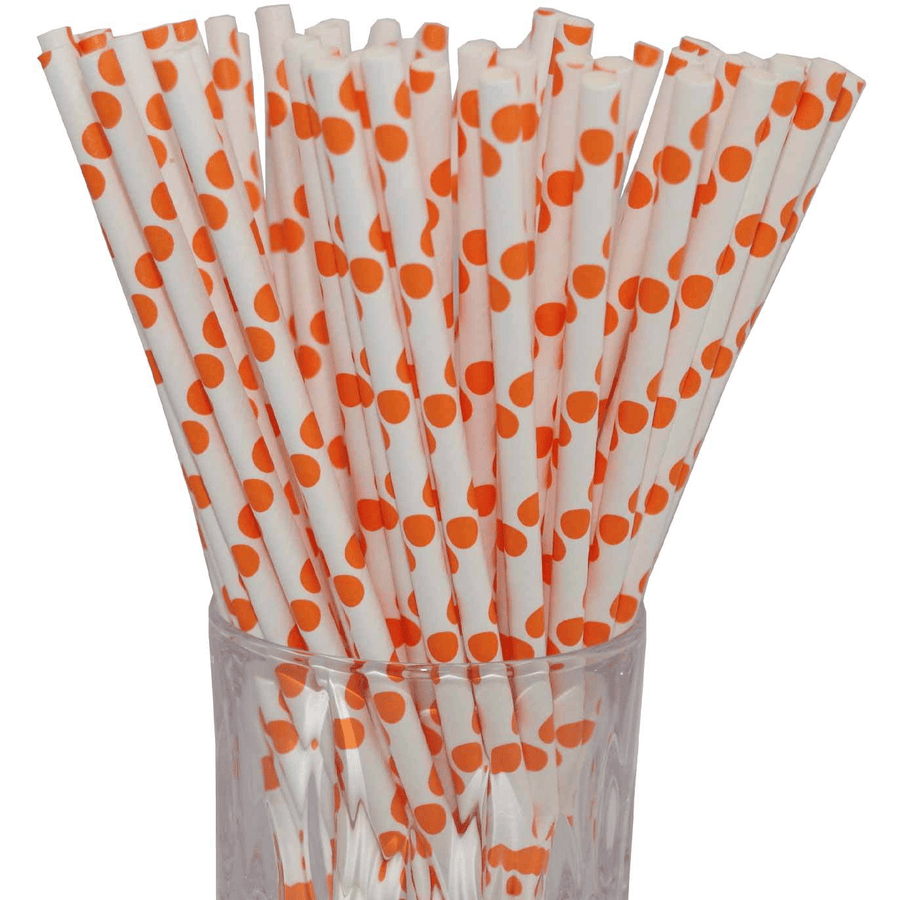 Luxentu Papier-Trinkhalme gepunktet 20 cm 100er Set orange