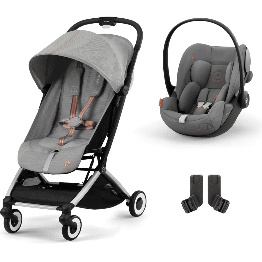 cybex GOLD Kinderwagen Orfeo Silver Lava Grey inklusive Babyschale Cloud G i-Size Lava Grey und Adapter 