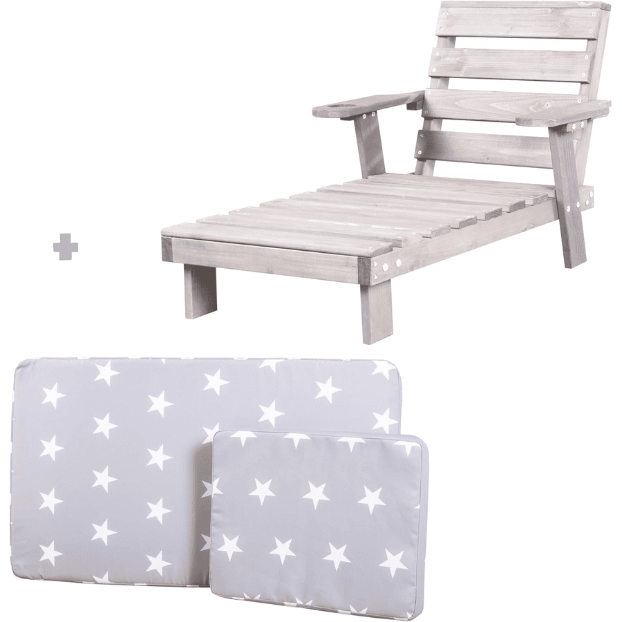 roba Chaise longue enfant d'extérieur coussin Little Stars bois gris