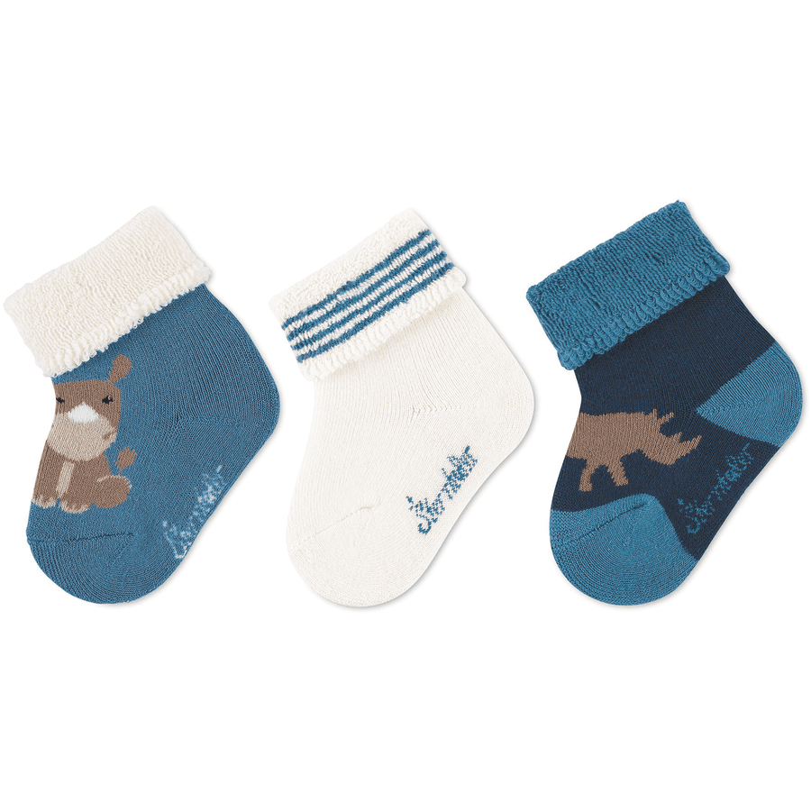 Sterntaler Baby-Socken 3er-Pack Nashorn mittelblau 