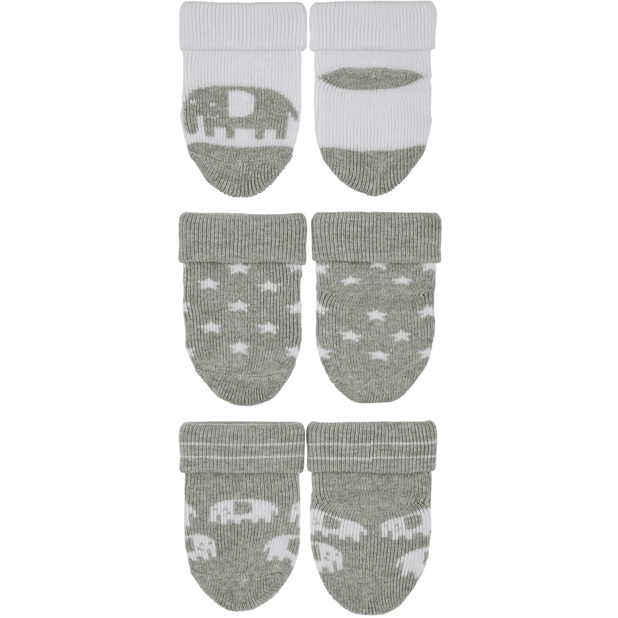 Sterntaler første sokker 3-pakning elefant lys grå