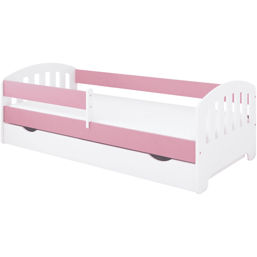Kids Collective Kinderbett 80x160 | 80x180 | 90x200 cm mit Schublade, Rausfallschutz & Lattenrost pink mit Schublade