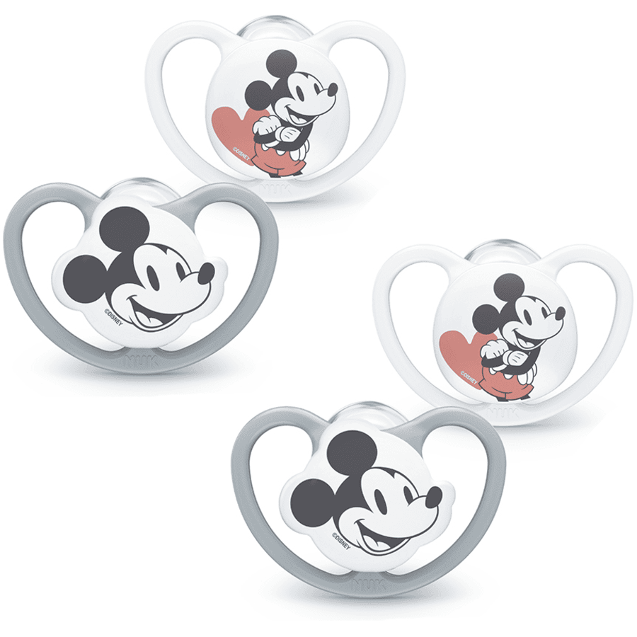 NUK Chupete Space Disney "Mickey" 0-6 meses, 4 unidades en gris/blanco