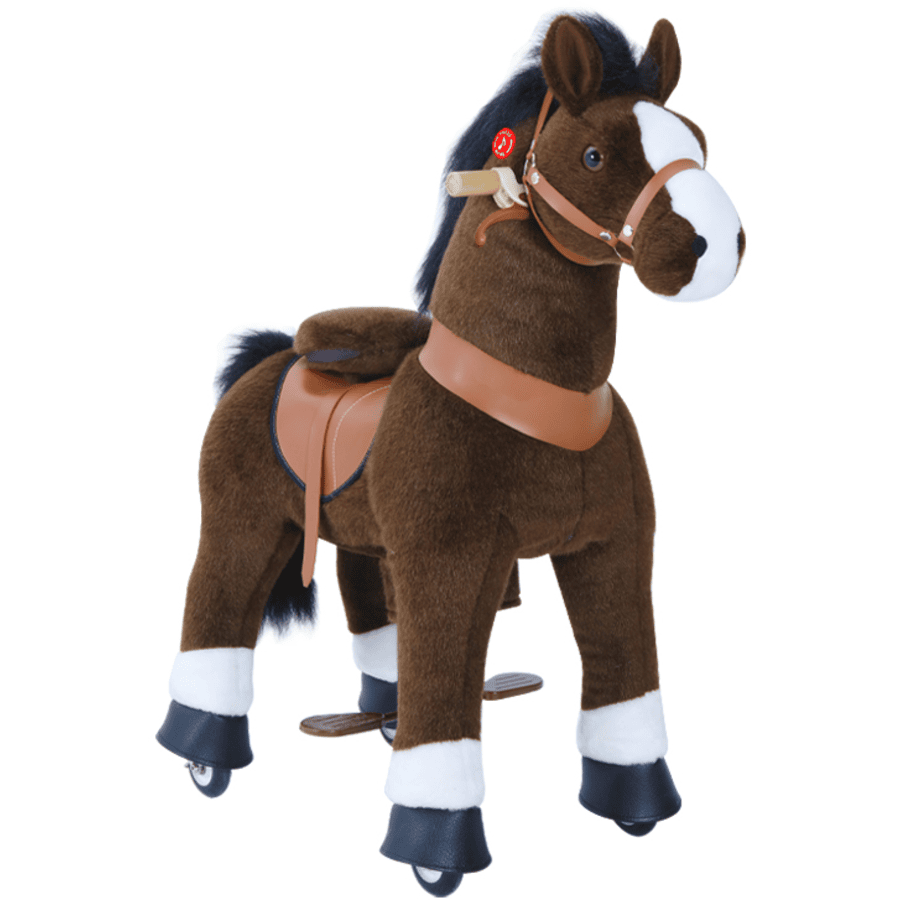 PonyCycle ® Caballo de juguete marrón oscuro con freno y sonido - pequeño 