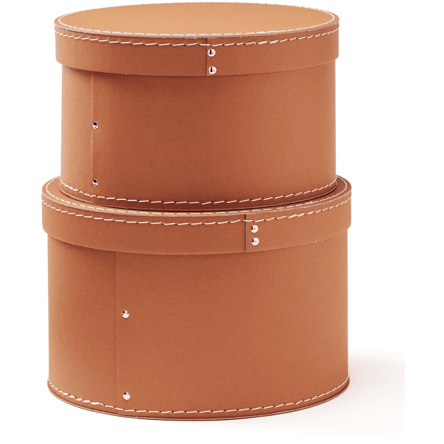 Kids Concept® Boîte de rangement ronde brun, lot de 2