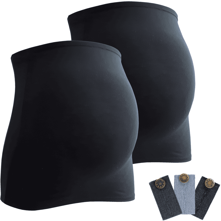 mamaband Bauchband 2er-Pack + 3er Pack Hosenerweiterung schwarz