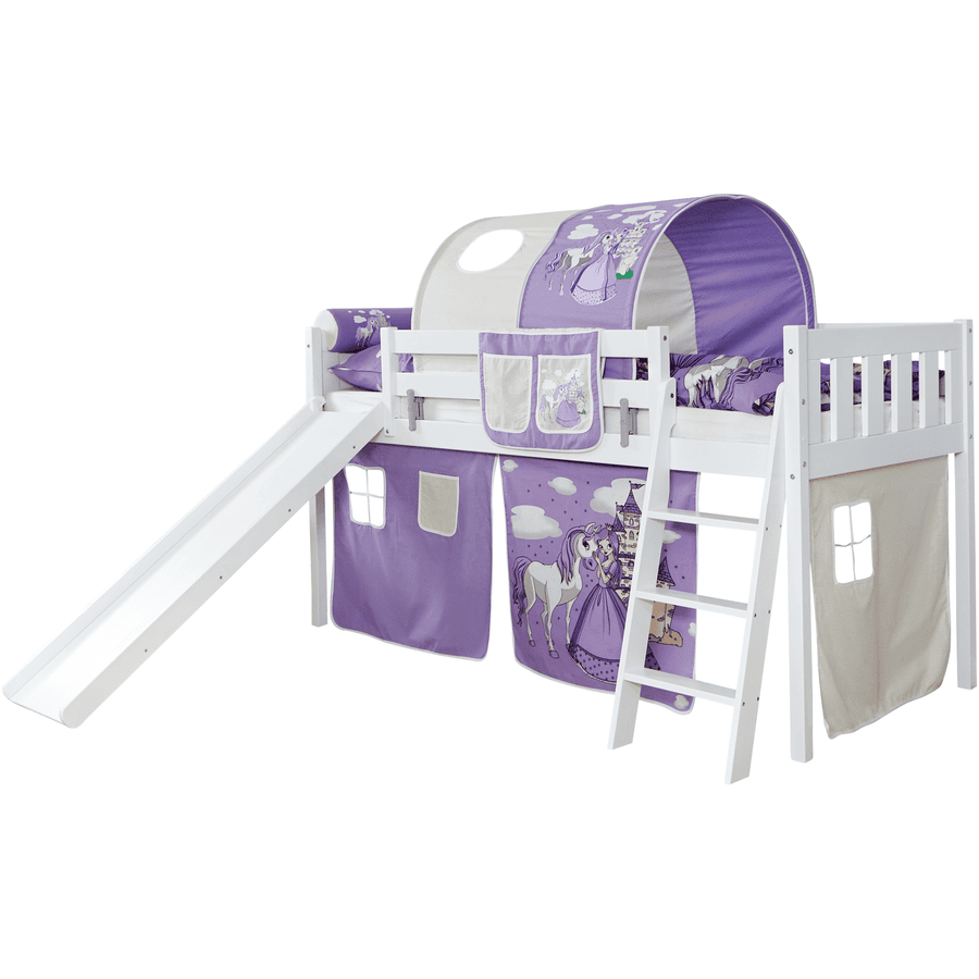 TiCAA Lit toboggan enfant Ekki hêtre blanc Horse violet 90x200 cm